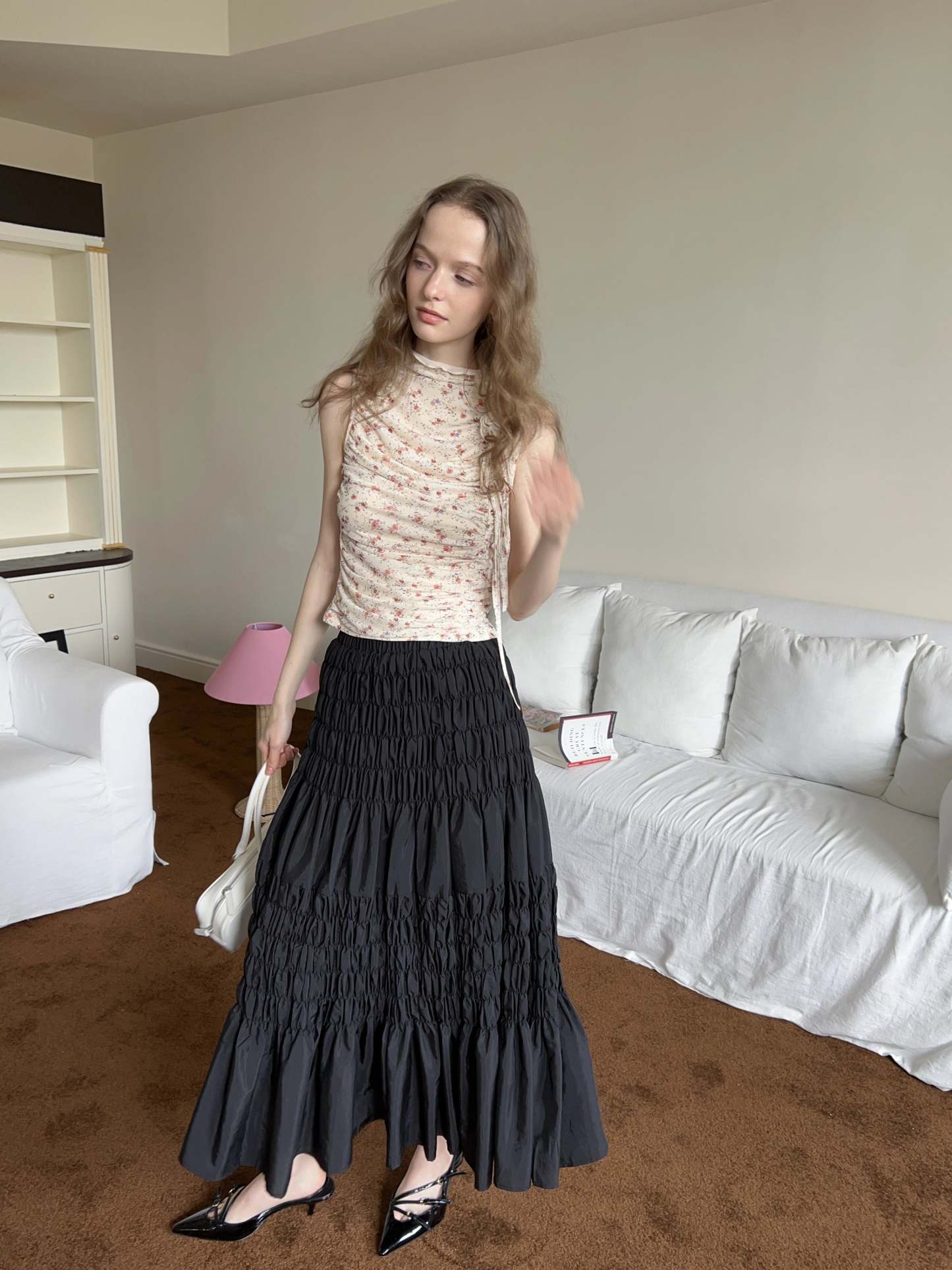 Shirred A-Line Skirt