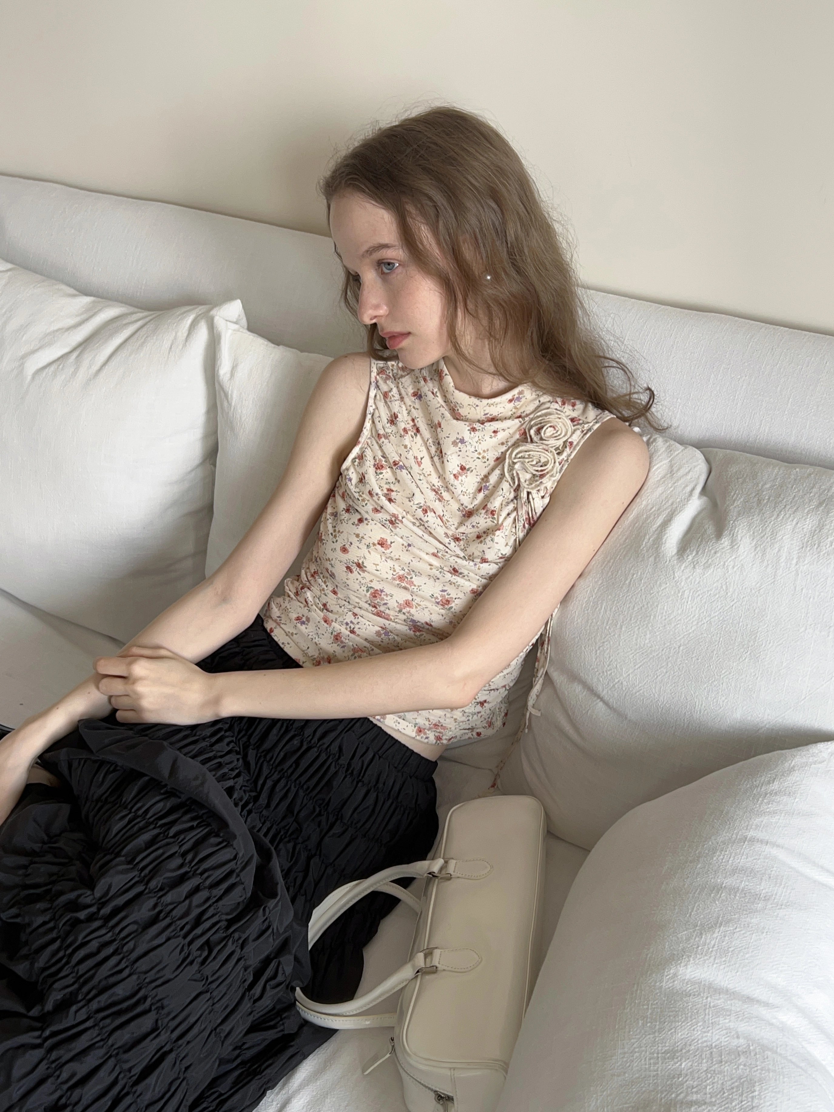 Shirred A-Line Skirt