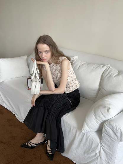 Shirred A-Line Skirt