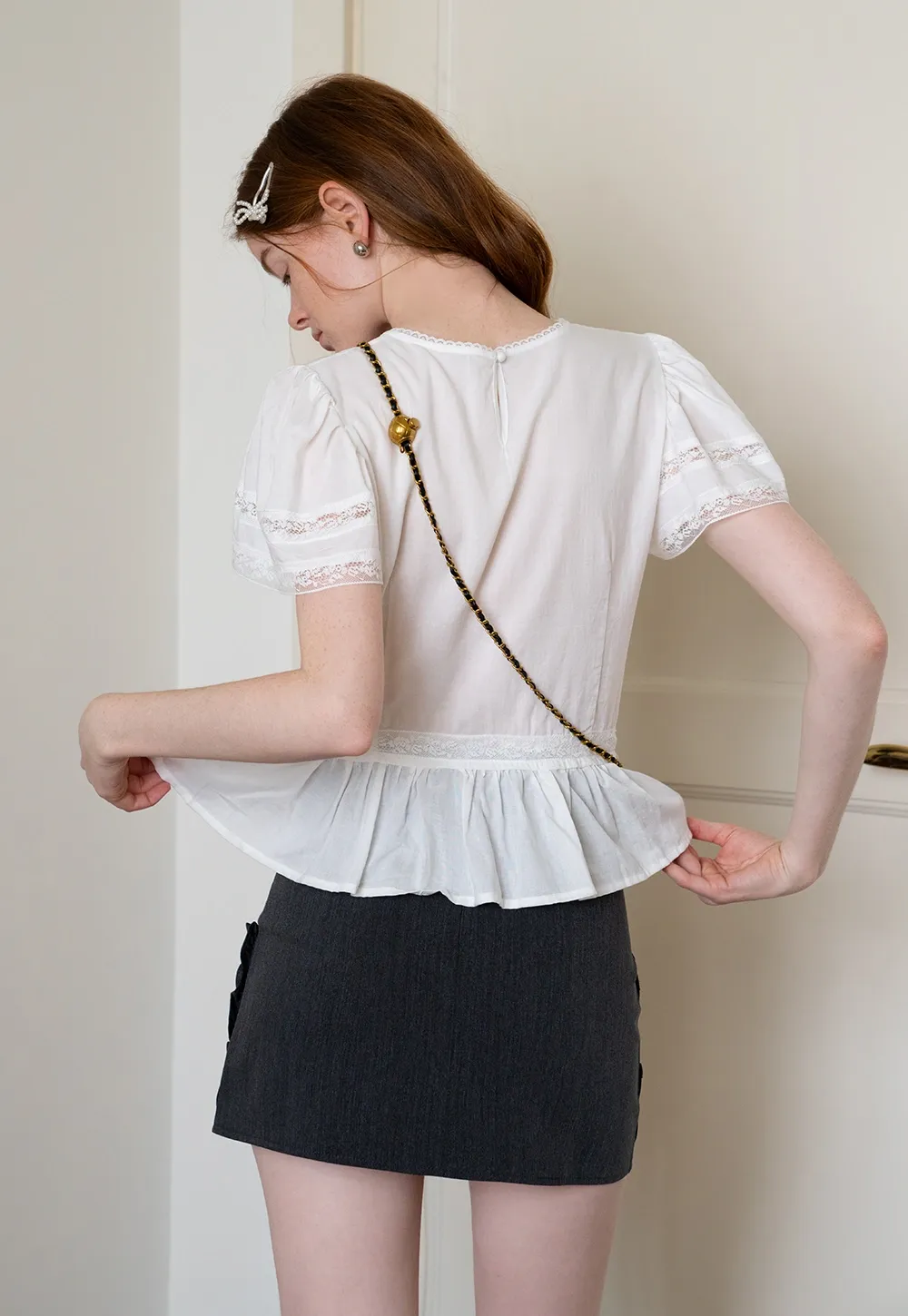 Puff Sleeve Victorian Short Sleeve Blouse