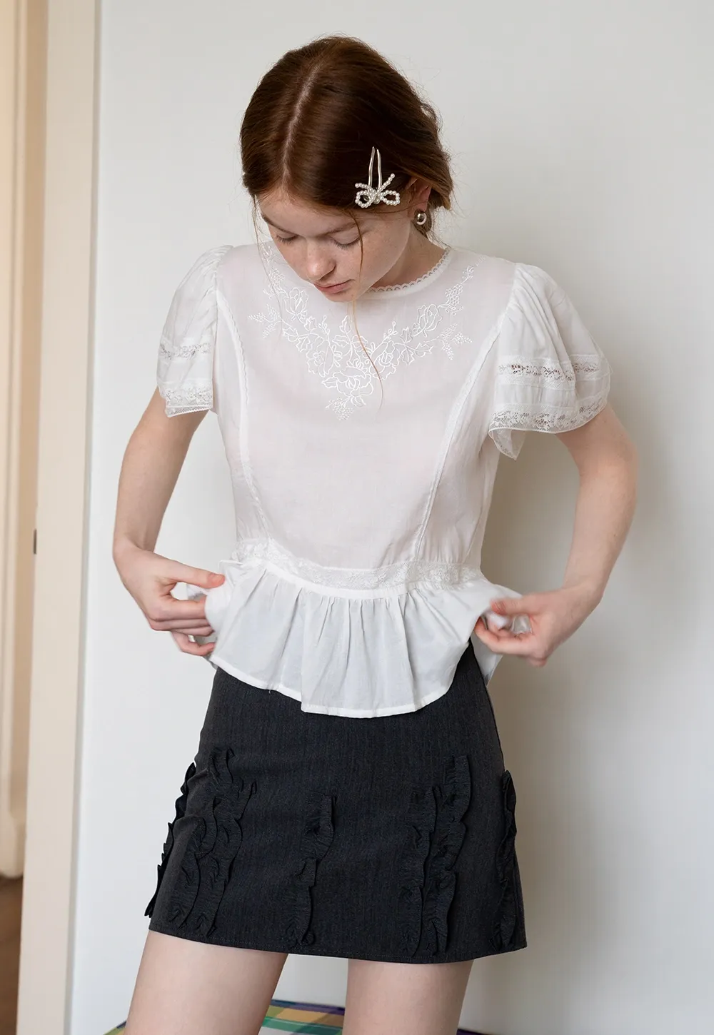 Puff Sleeve Victorian Short Sleeve Blouse