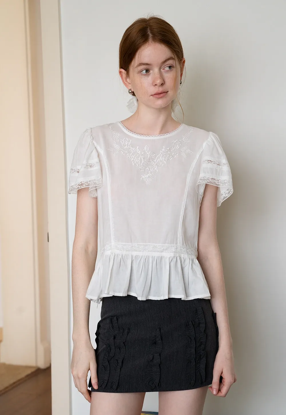 Puff Sleeve Victorian Short Sleeve Blouse