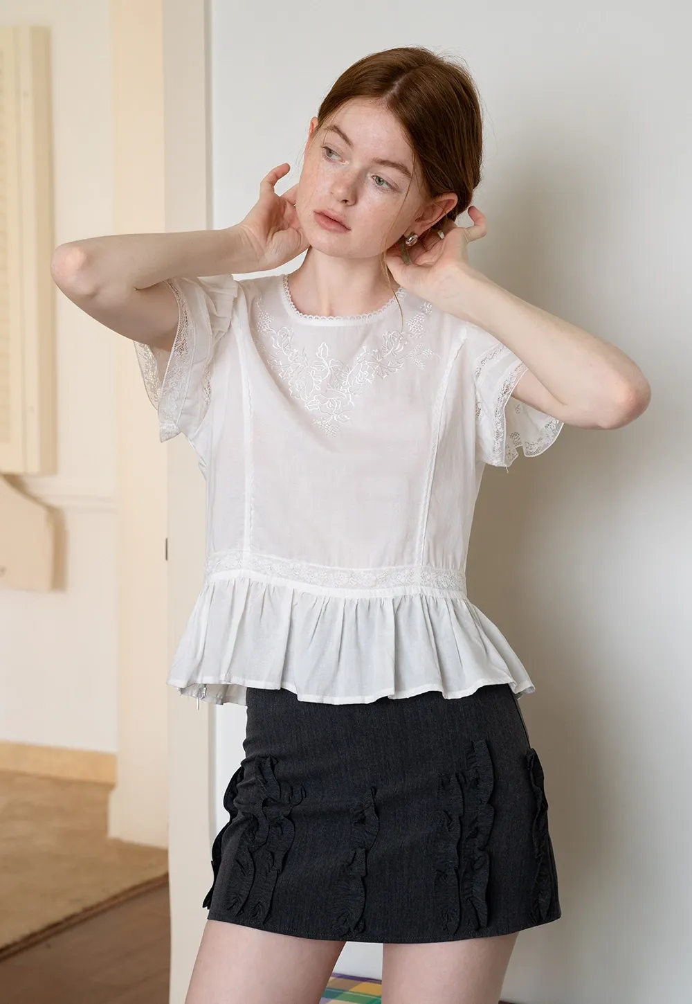 Puff Sleeve Victorian Short Sleeve Blouse