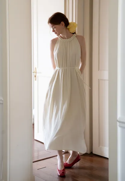 Women's Halter Neck Loose Swing Midi Dress