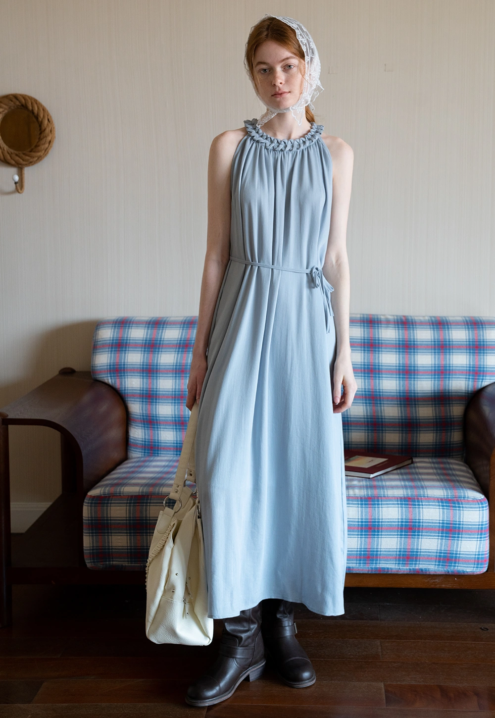Women's Halter Neck Loose Swing Midi Dress