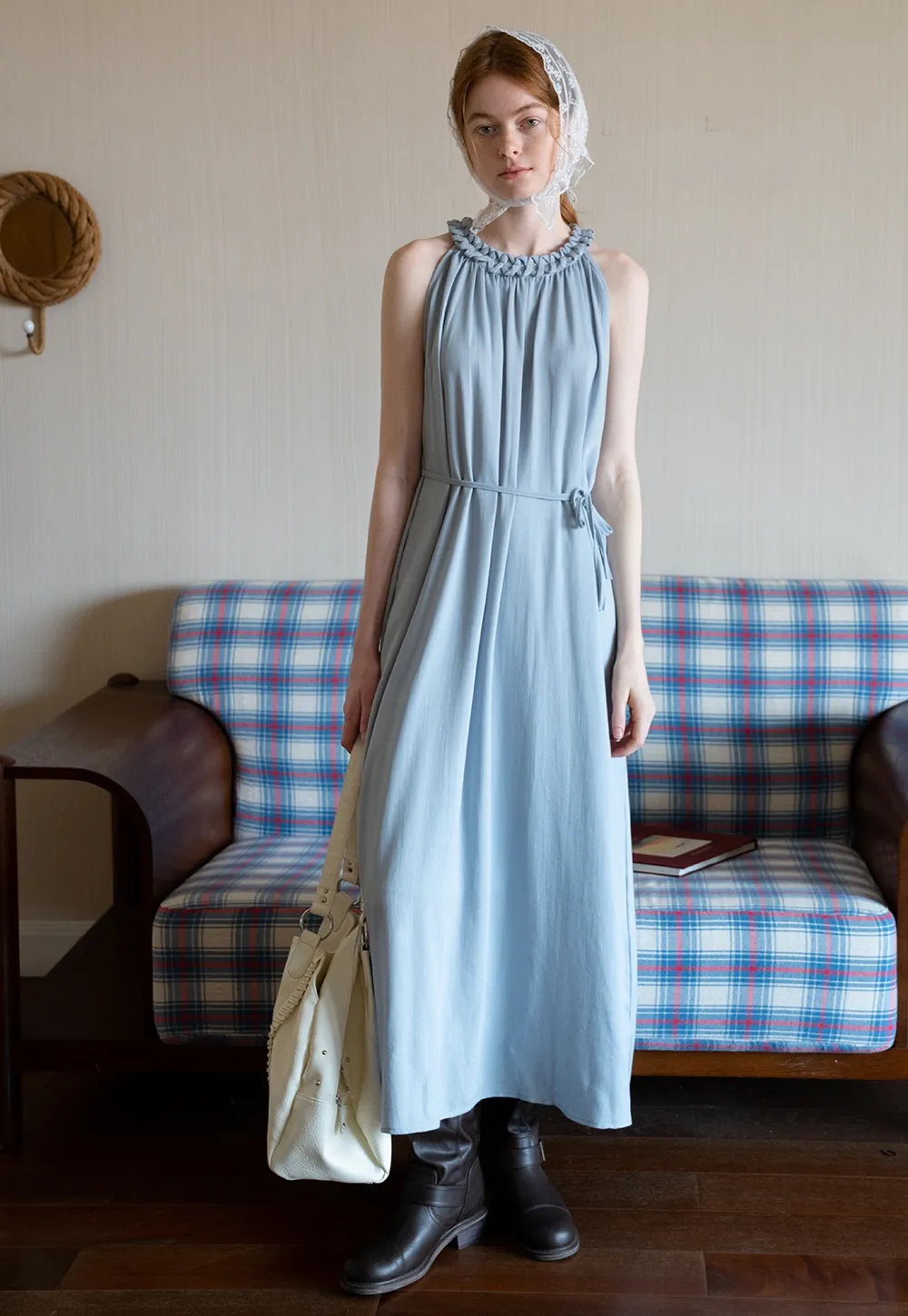 Women's Halter Neck Loose Swing Midi Dress