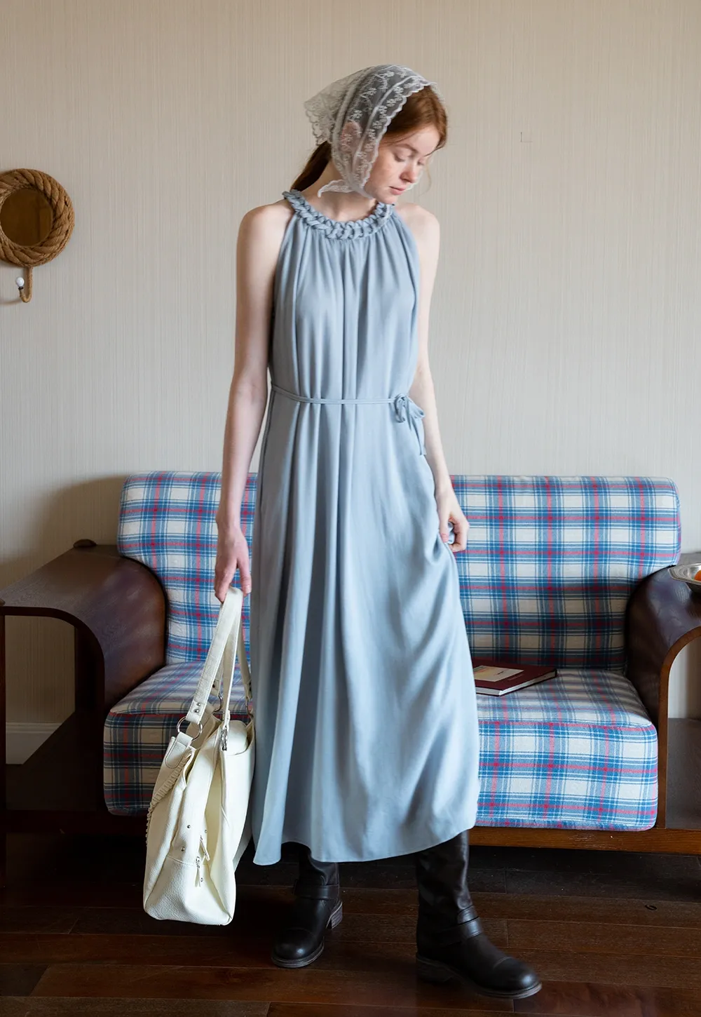 Women's Halter Neck Loose Swing Midi Dress