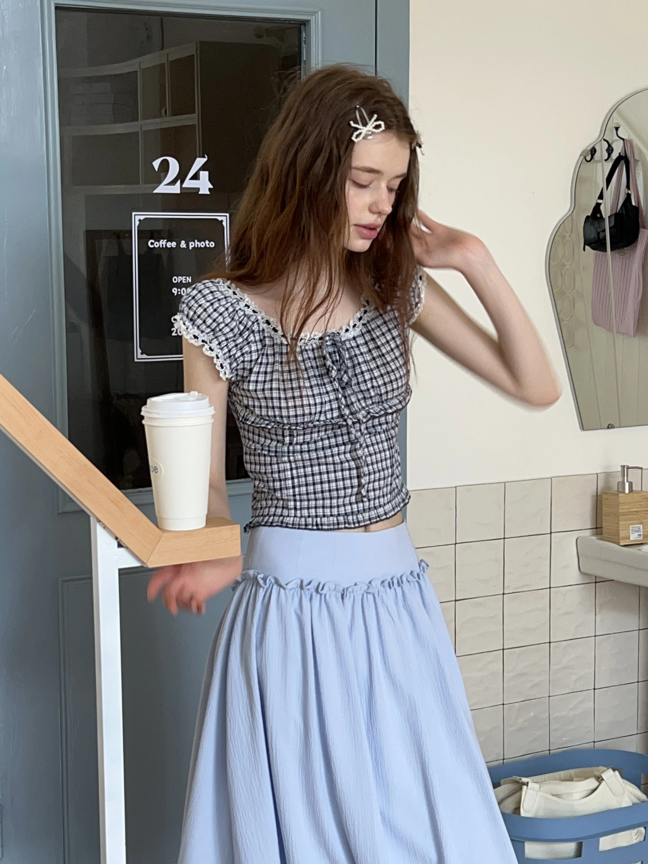 Women's Lace Trim U-Neck Plaid Tank Top