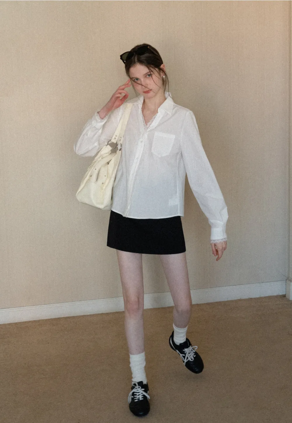 Elegant Lace Trim Button Down Shirt