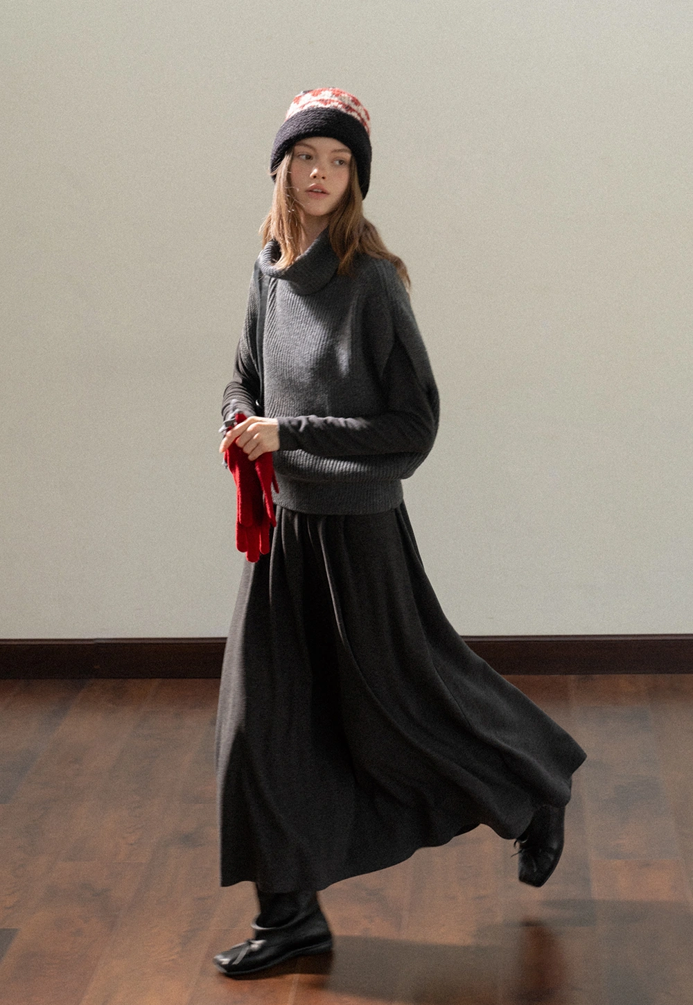 Women Knit Turtleneck Shawl and Long Sleeve Dress