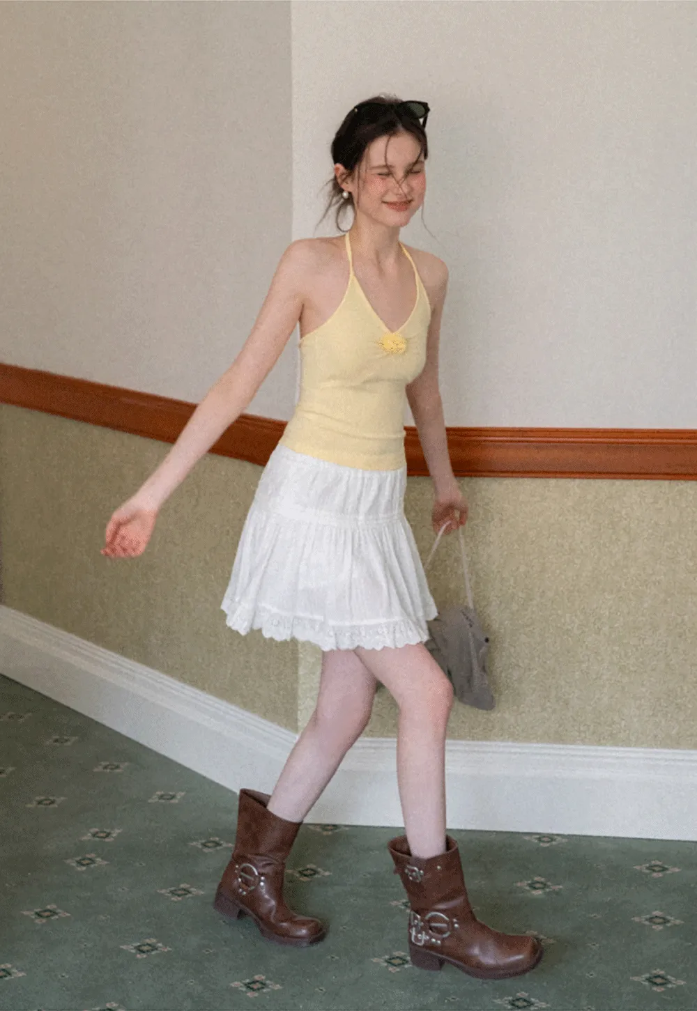 Striped cardigan with buttons and V neck tank top