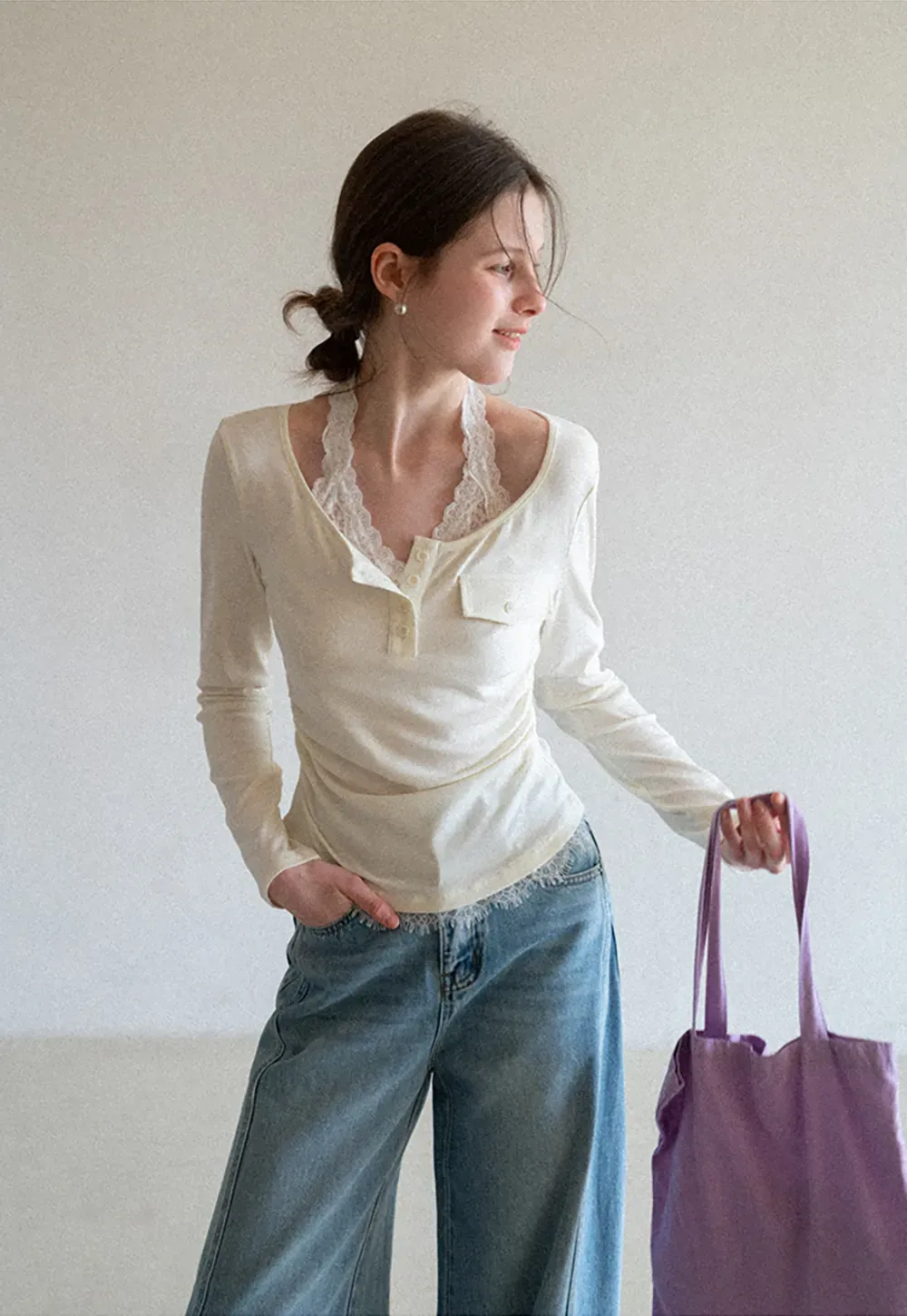 Wide leg high waist denim pants with belt loops