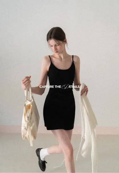 Sleeveless fitted mini dress with thin straps