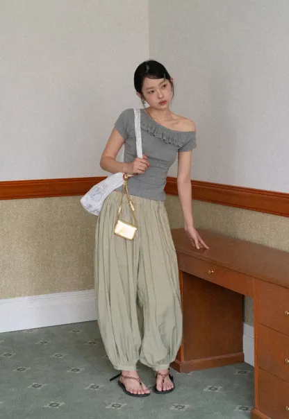 Loose Fit Elastic Waist Wide Leg Pants