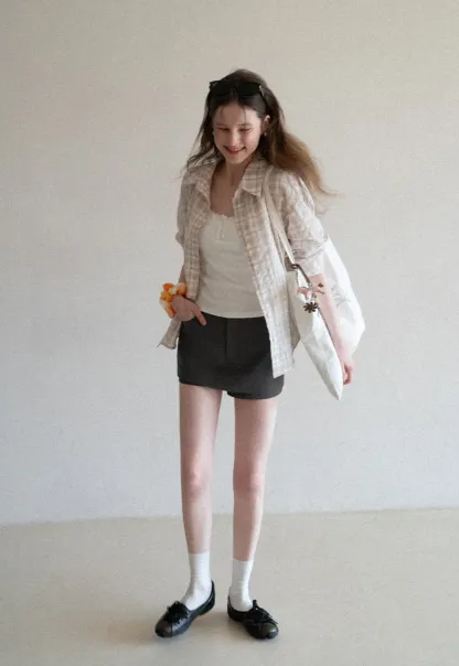 Plaid Shirt with Collar and Long Sleeves