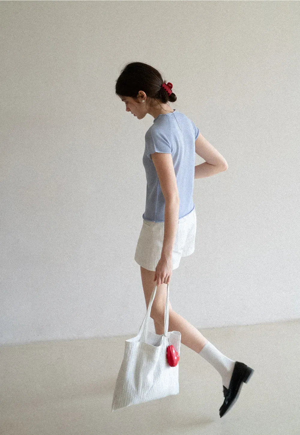 Short Sleeve Ribbed Knit Top with Raglan Sleeves