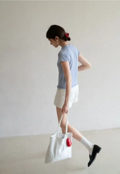 Short Sleeve Ribbed Knit Top with Raglan Sleeves