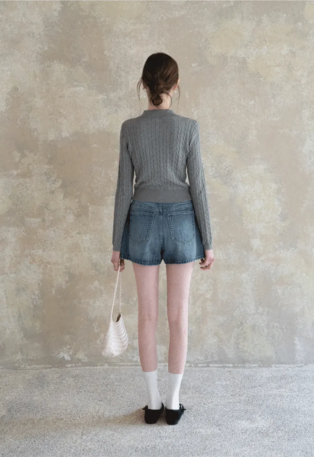 Denim Mini Skirt with Front Pocket and Frayed Hem