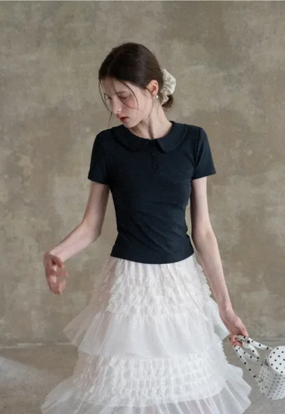 Short Sleeve Collared Button Front T Shirt