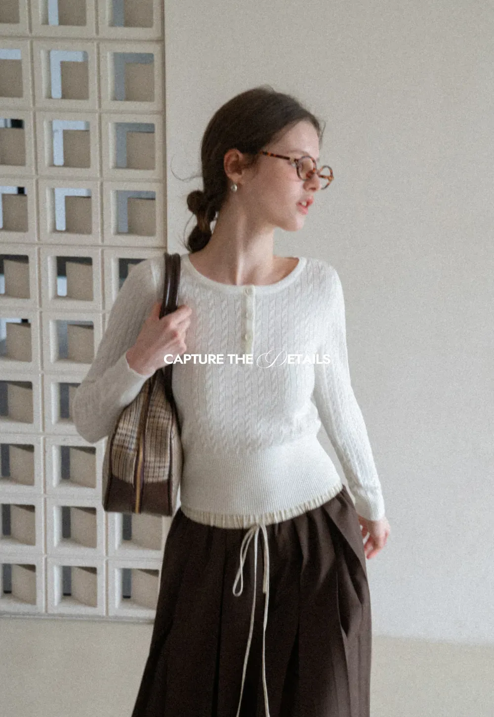 Cable Knit Long Sleeve Sweater with Button Detail