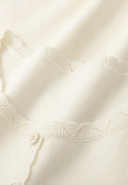 Short Sleeve Knit Top with Lace Trim and Button Placket