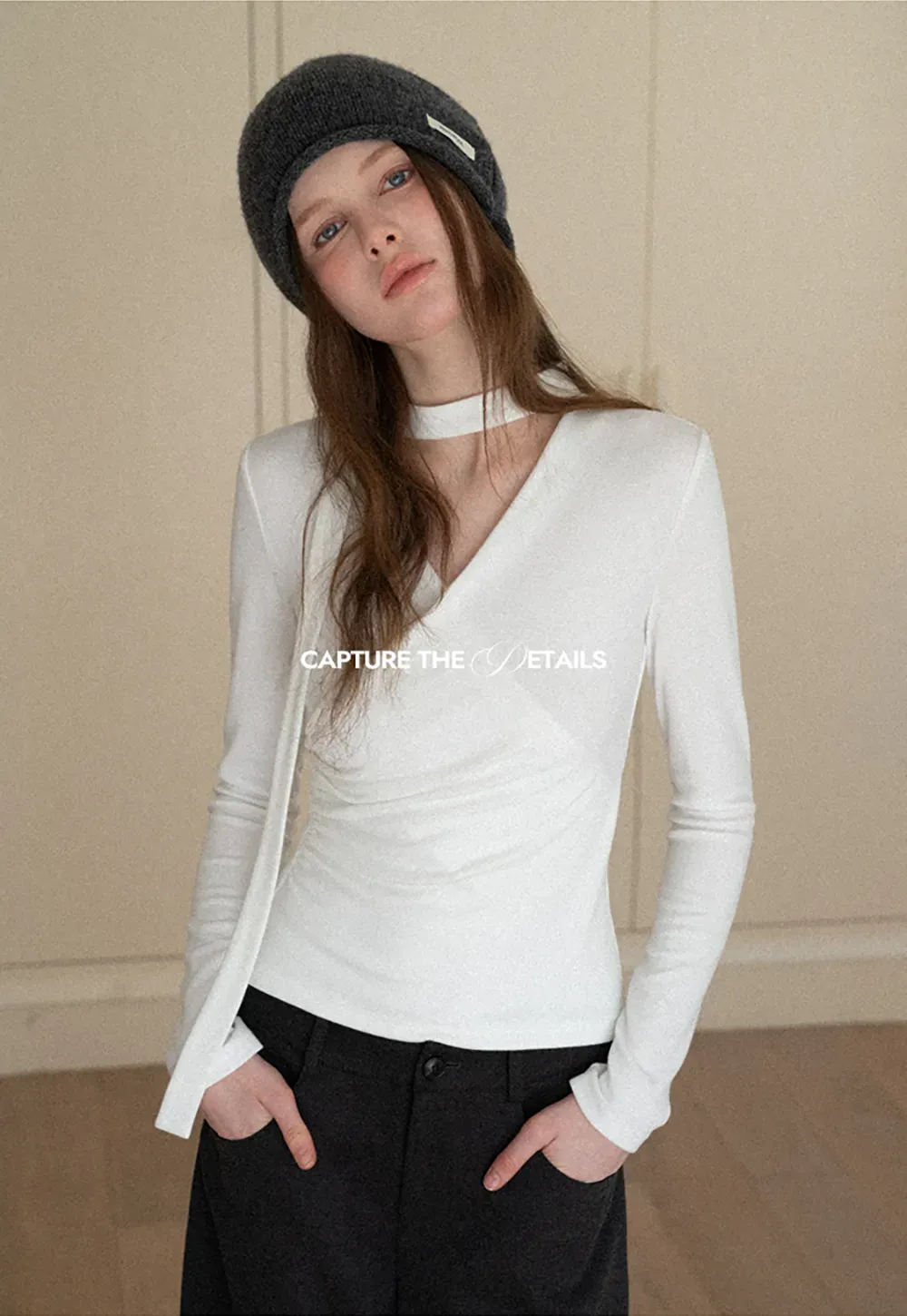 V neck long sleeve top with choker design