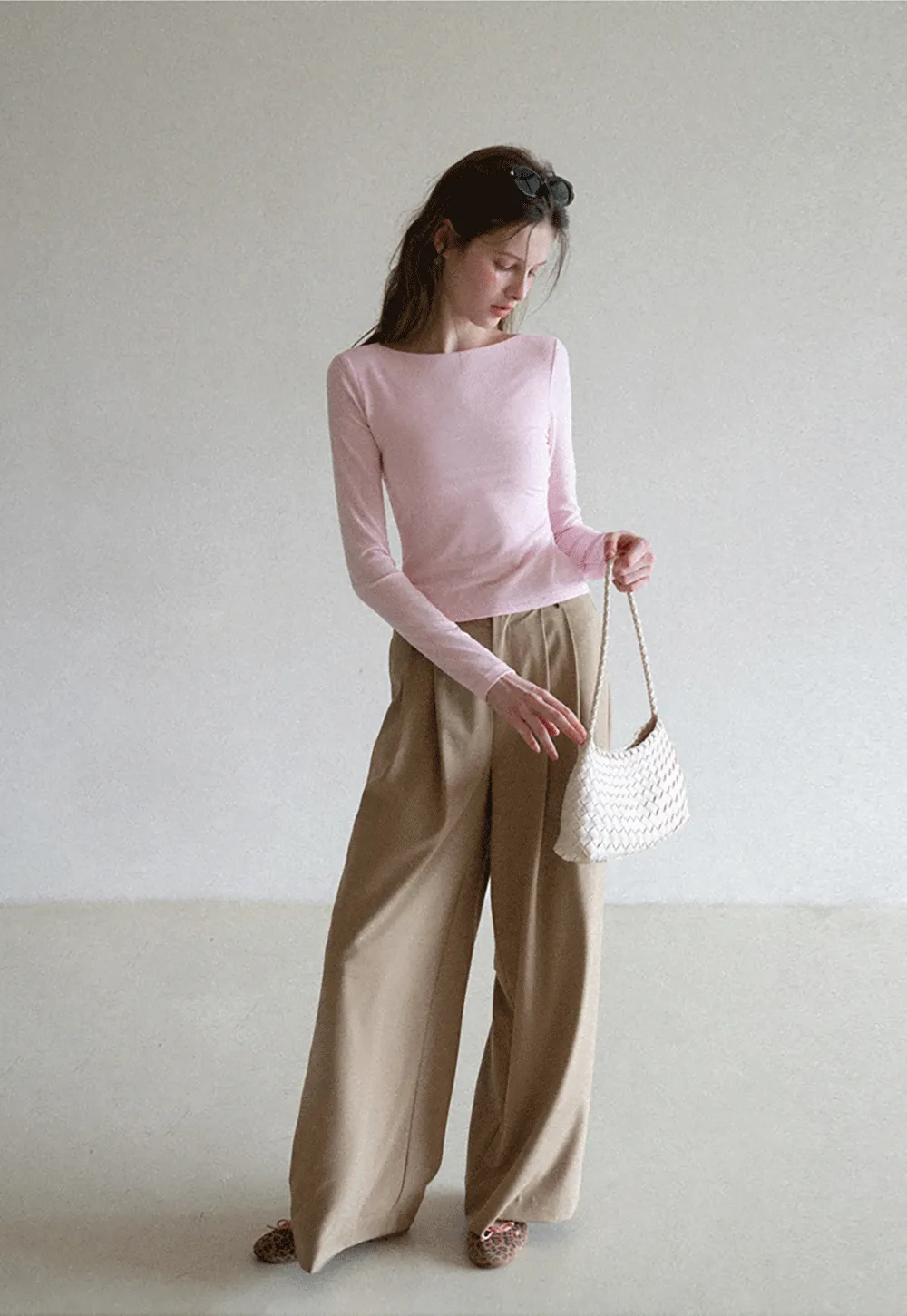 long sleeve boat neck slim fit top