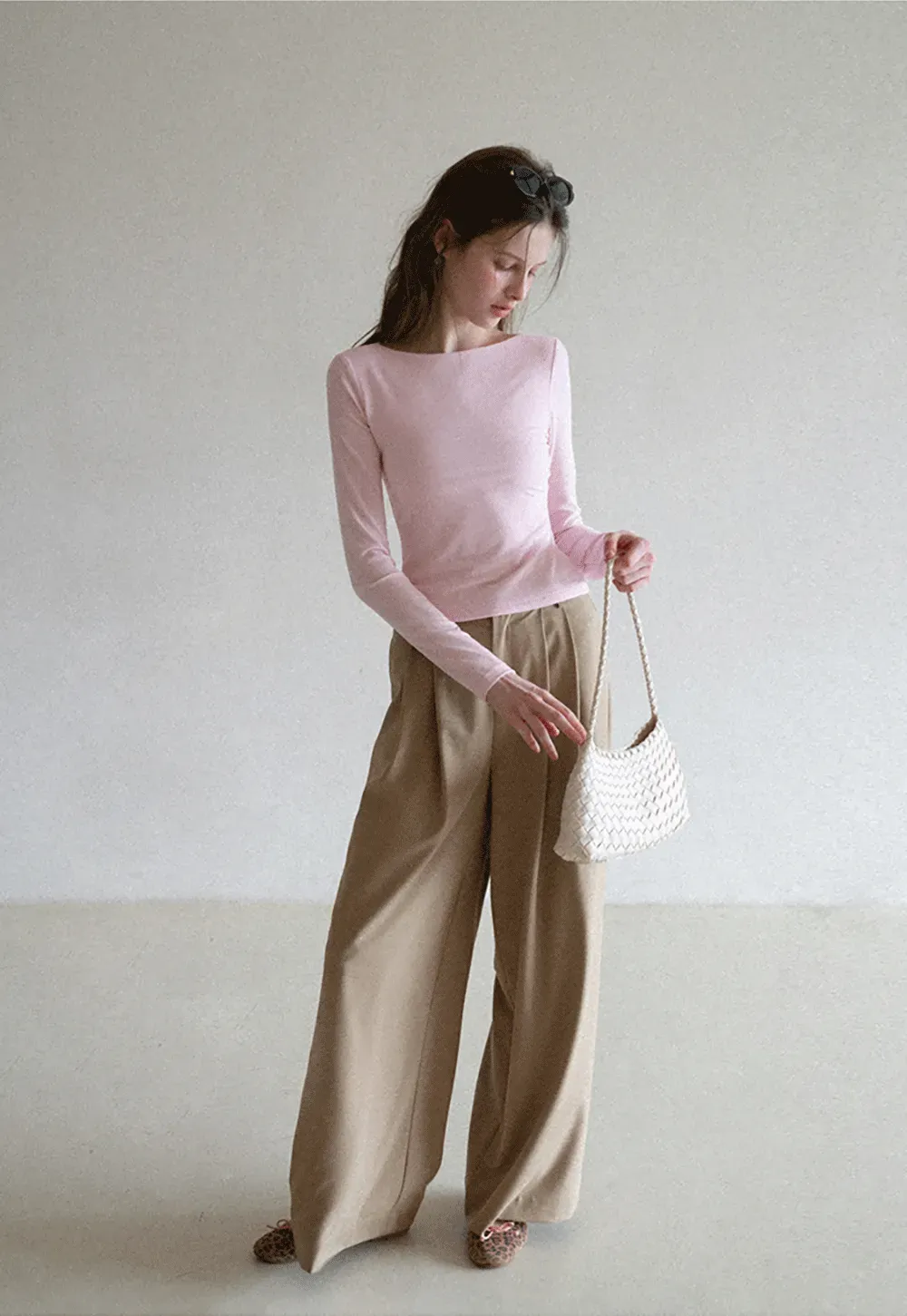 long sleeve boat neck slim fit top