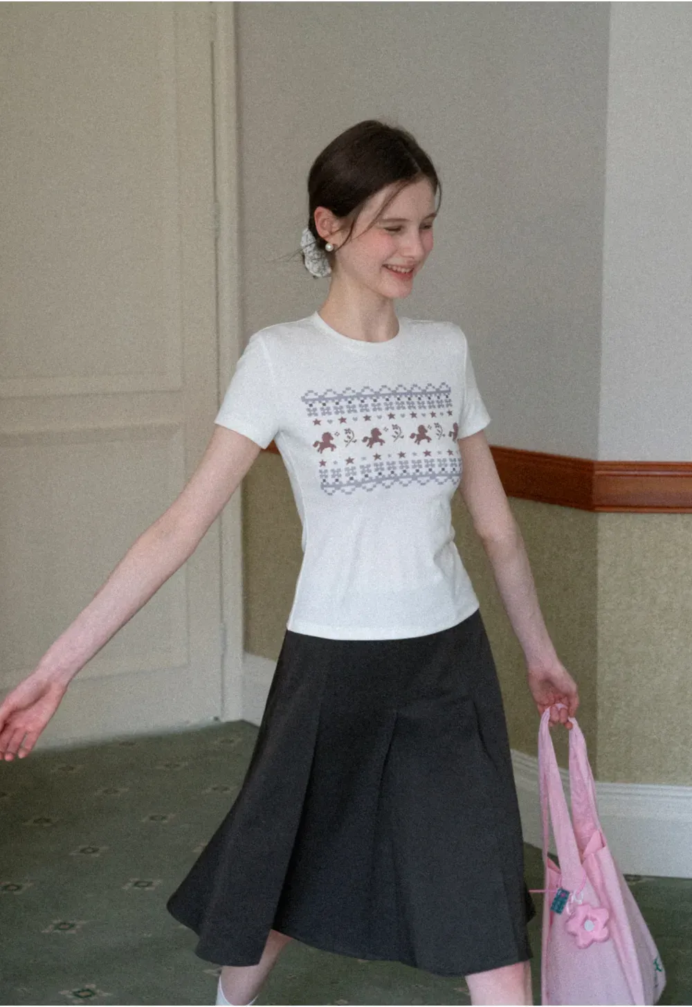 Pleated A-line Skirt with Waistband