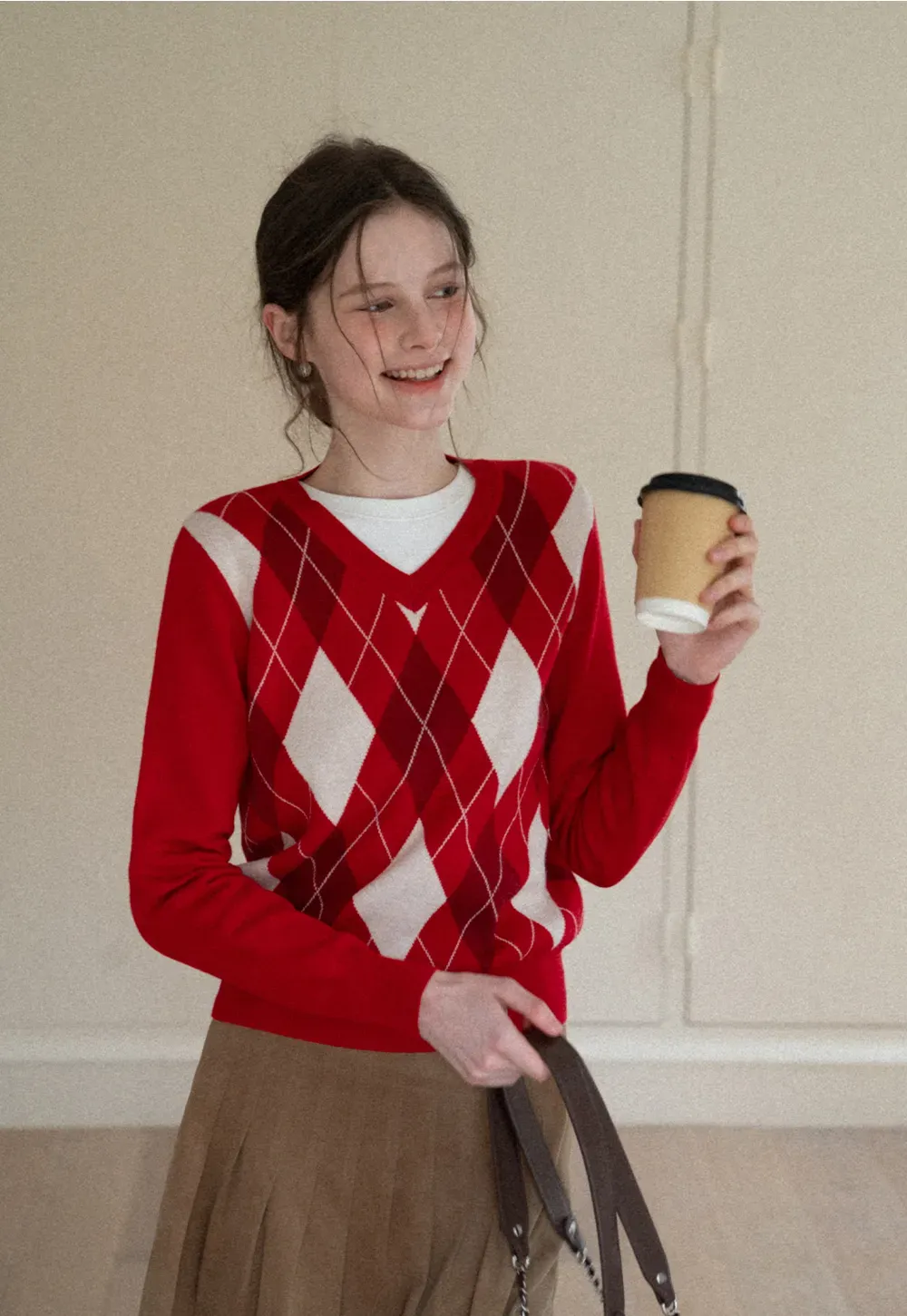 Red Knit Sweater with Shoulder Details