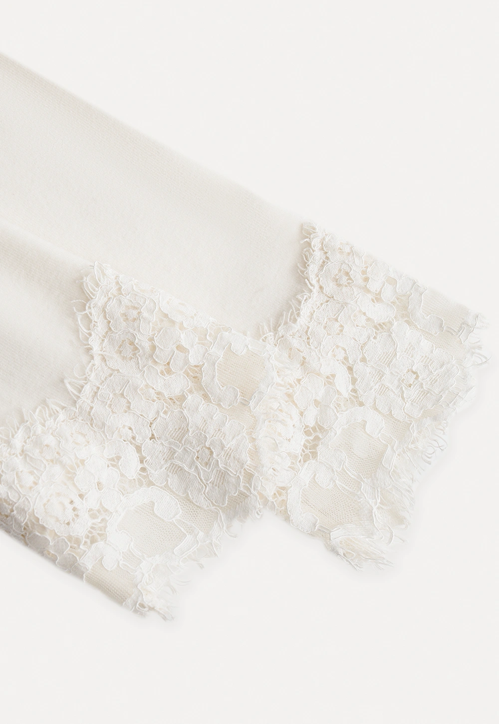 Women Cream White Lace Cuff High Neck Tee