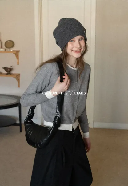 Elegant Round Neck Knit Sweater with Button Detail