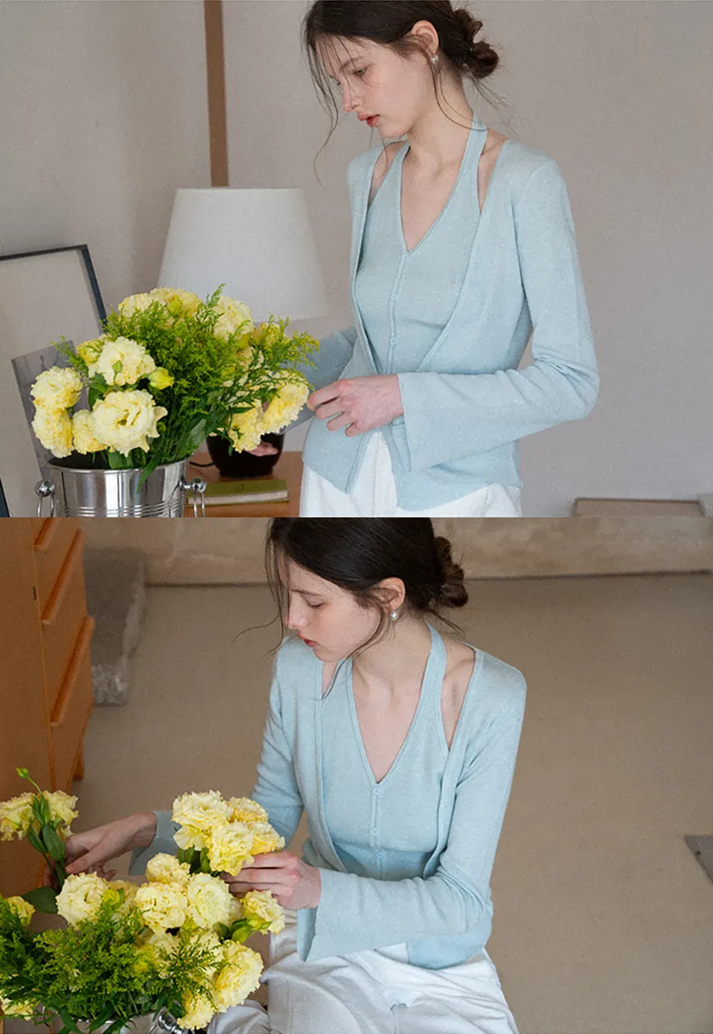 V neck long sleeve knit cardigan with open shoulders