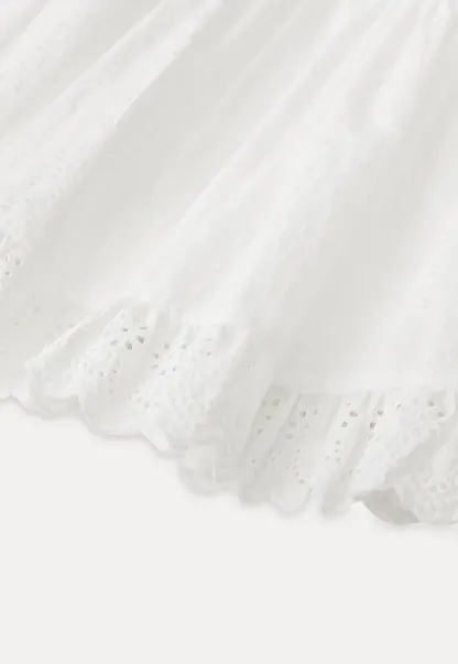 Eyelet Trimmed Tiered Skirt with Ruffled Hem