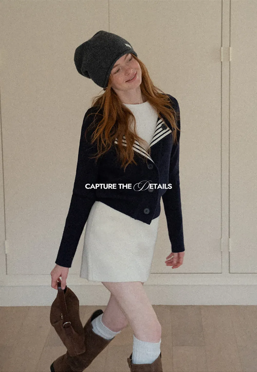 A-line mini skirt with textured fabric and central seam design