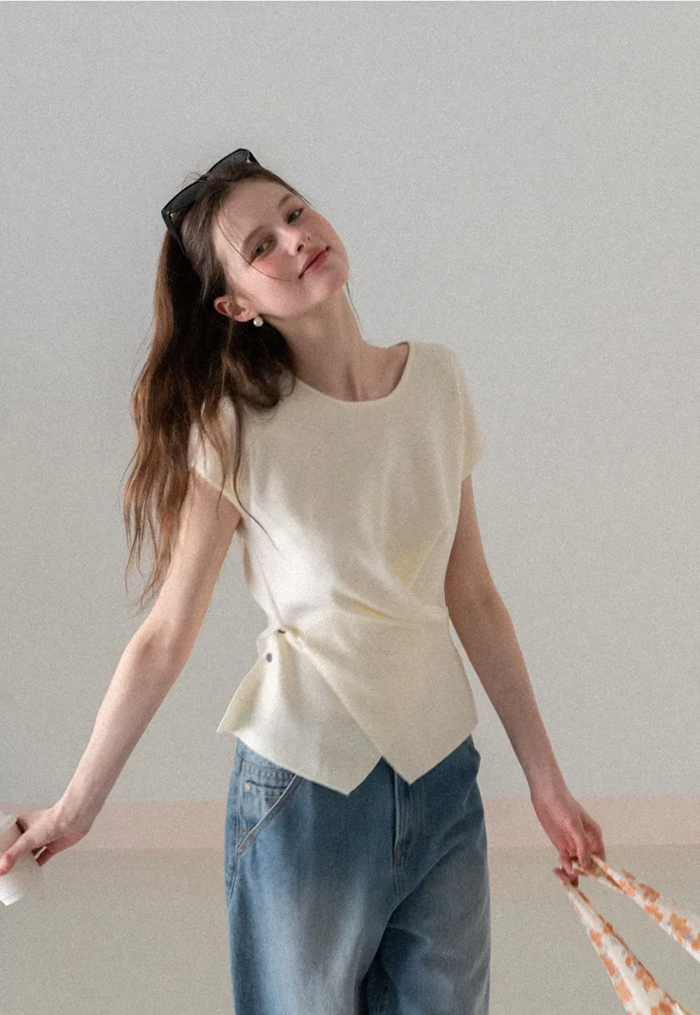 Lightweight Knit Top with Asymmetrical Hem