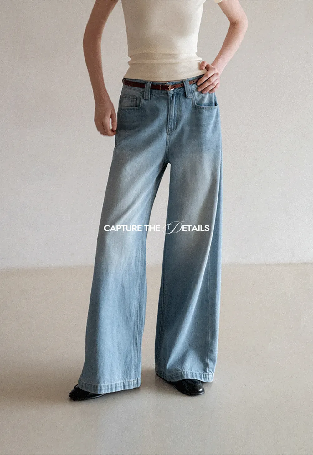 Wide leg high waist denim jeans with belt