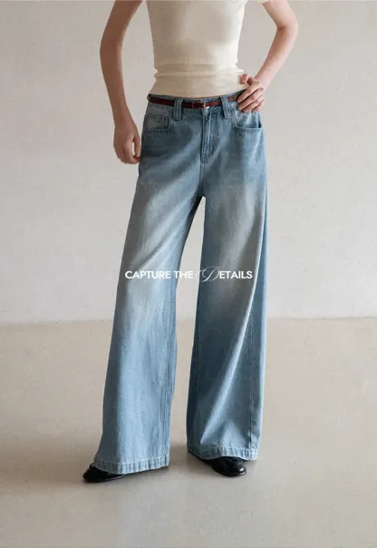 Wide leg high waist denim jeans with belt