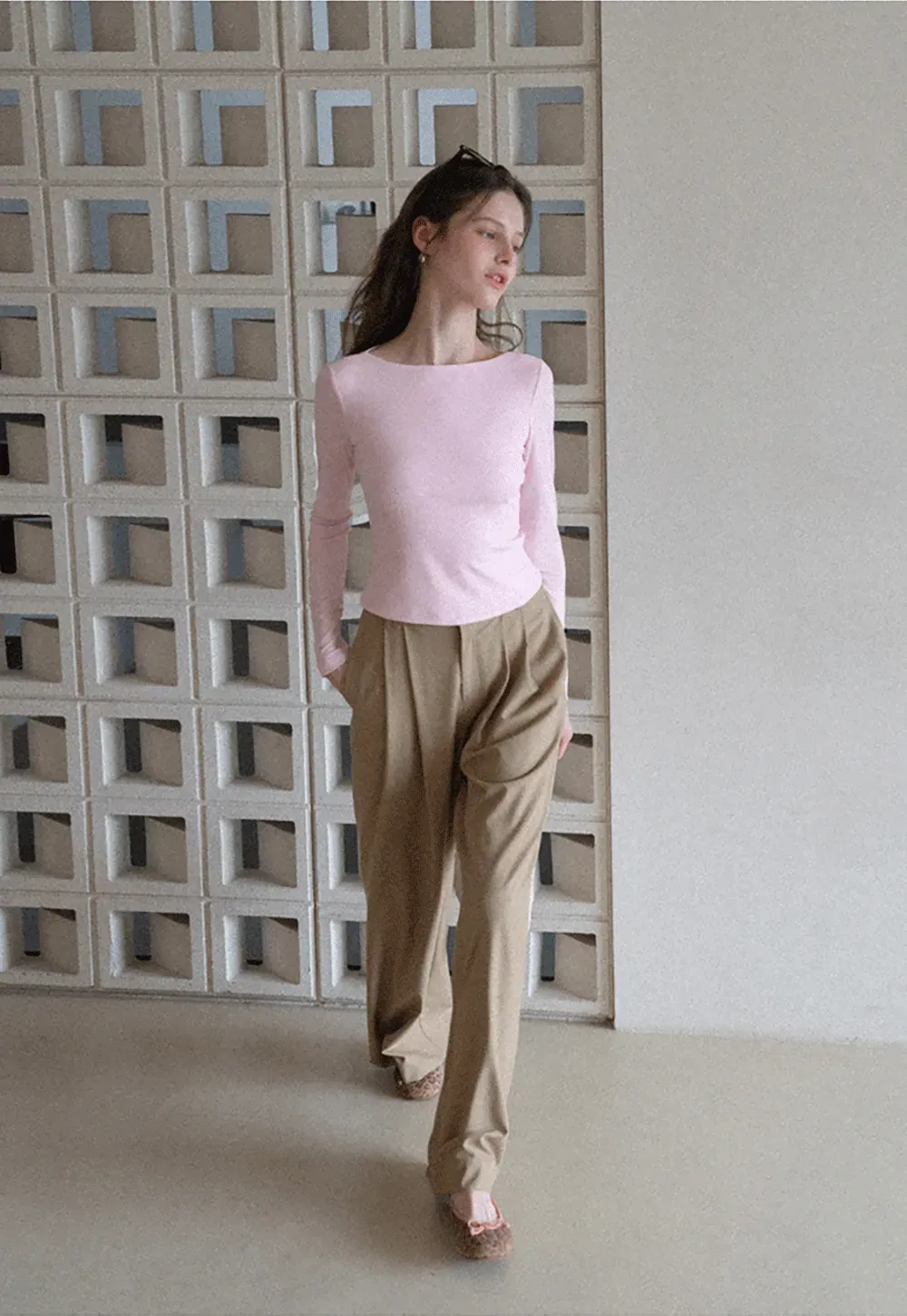 long sleeve boat neck slim fit top