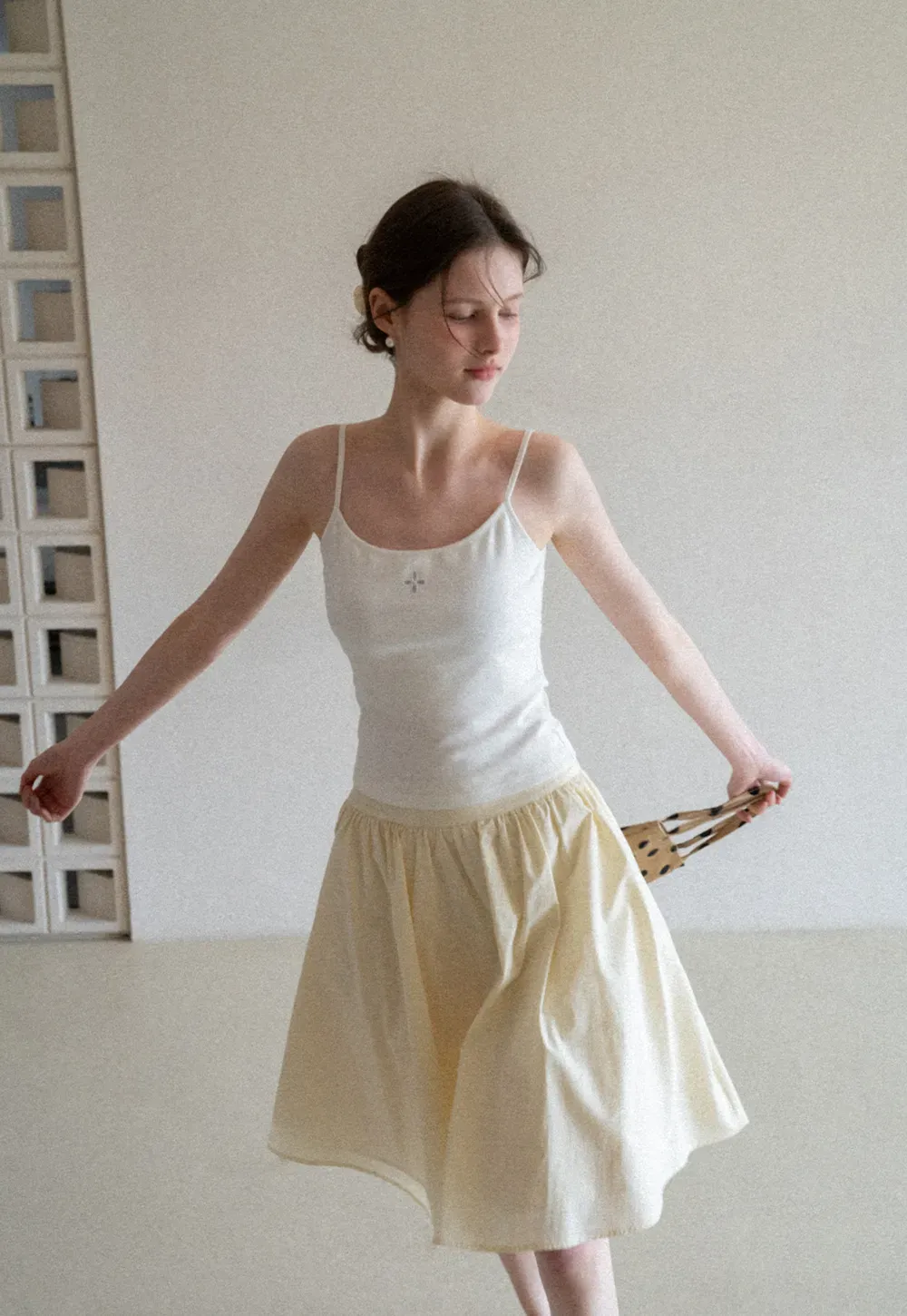 A-line pleated midi skirt with waistband