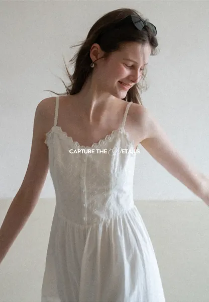 Lace Trimmed Tiered Strap Dress