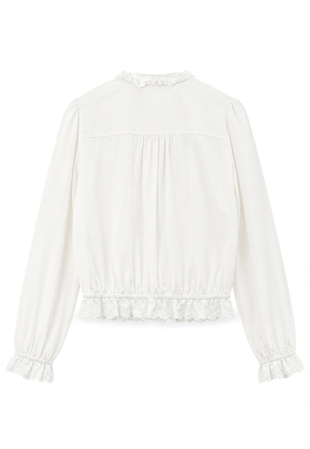 Lace Trim High Neck Button Front Blouse
