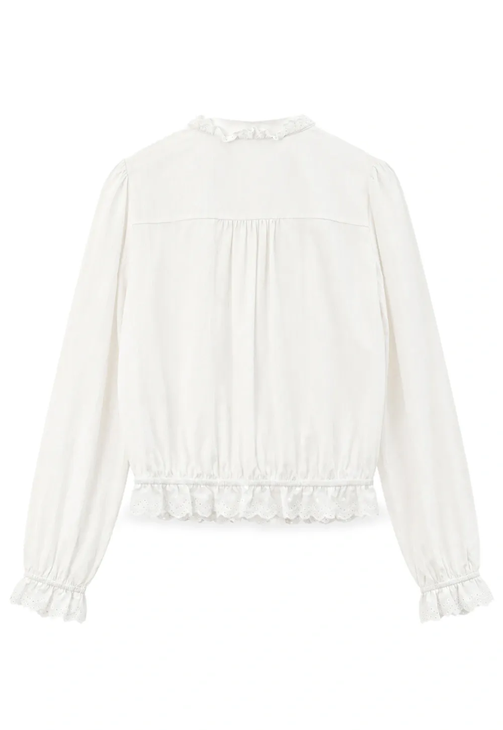 Lace Trim High Neck Button Front Blouse