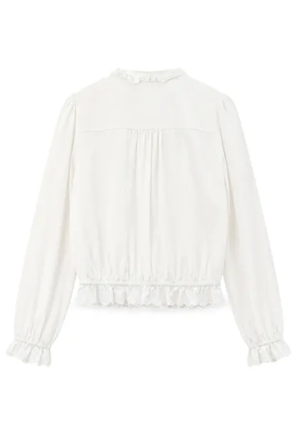 Lace Trim High Neck Button Front Blouse