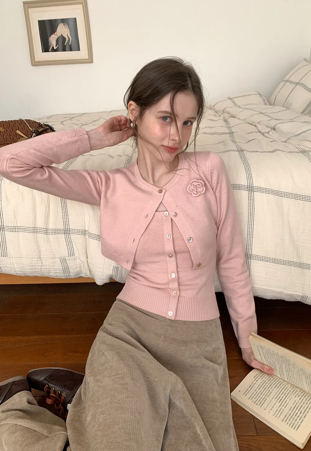 Elegant Knit Cardigan with Button Detail and Tank Top Set