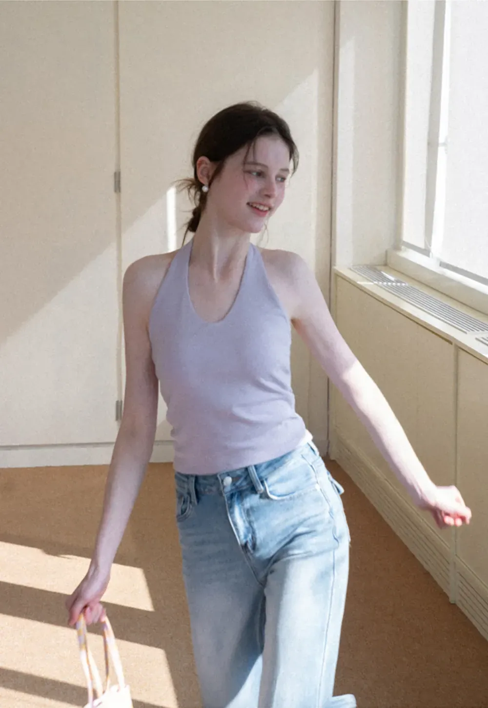 V neck halter tank top with fitted silhouette