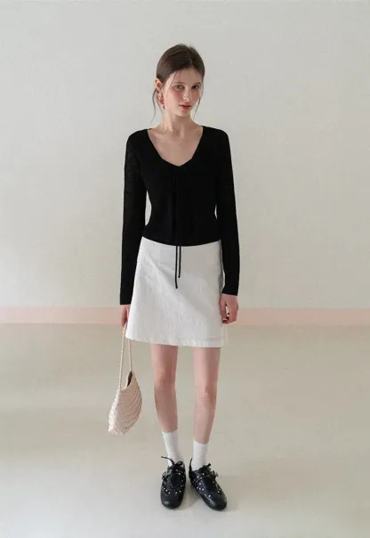 V Neck Long Sleeve Knit Cardigan with Front Tie