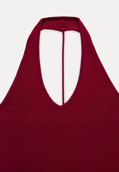 Women's Ribbed Halter Neck Knit Tank Top