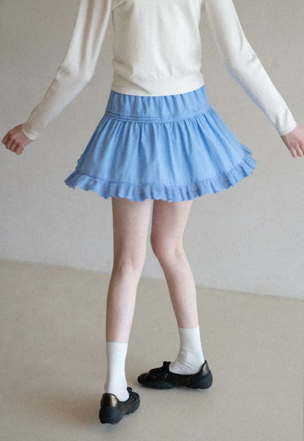 Eyelet Trimmed Tiered Skirt with Ruffled Hem