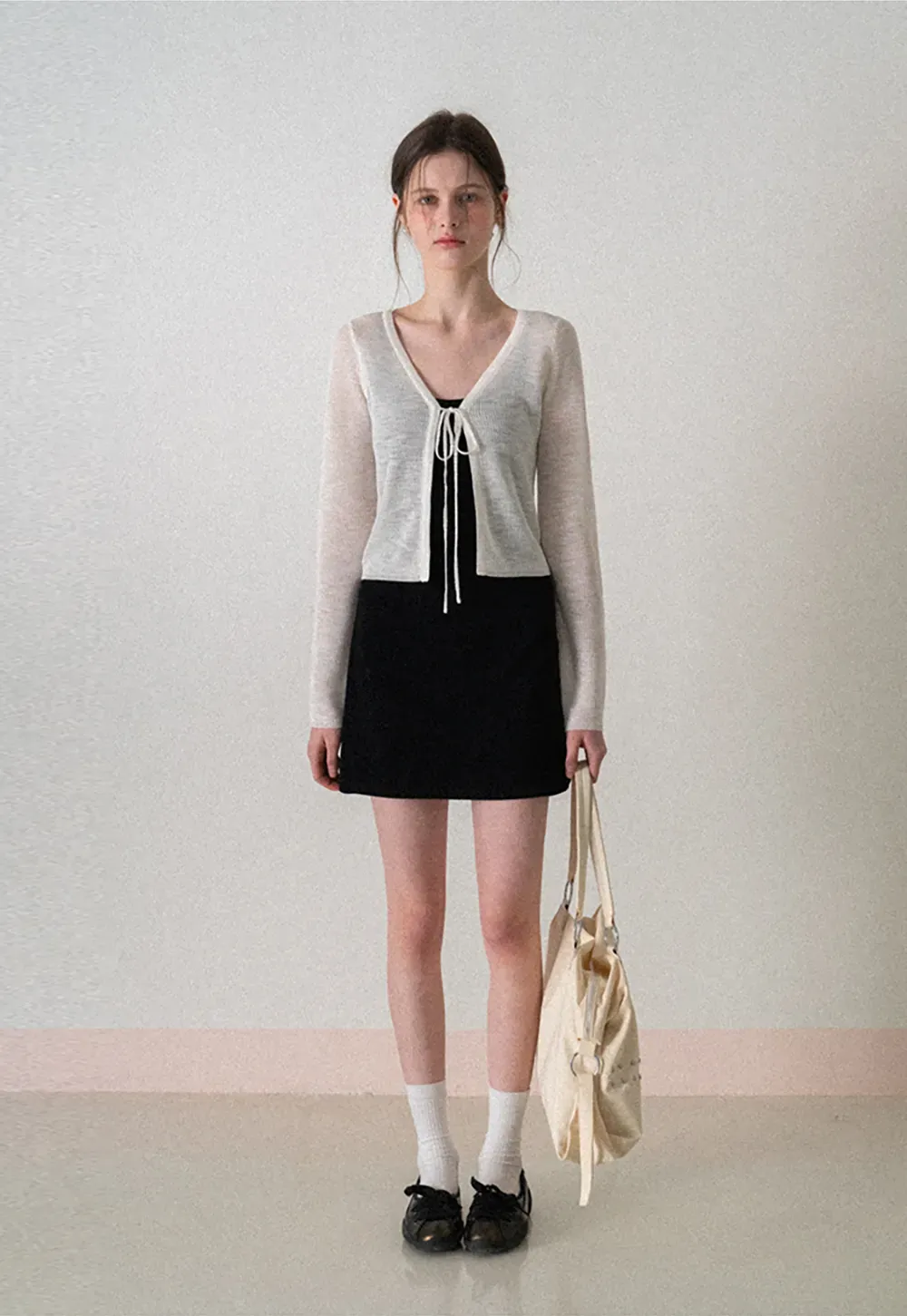 V Neck Long Sleeve Knit Cardigan with Front Tie